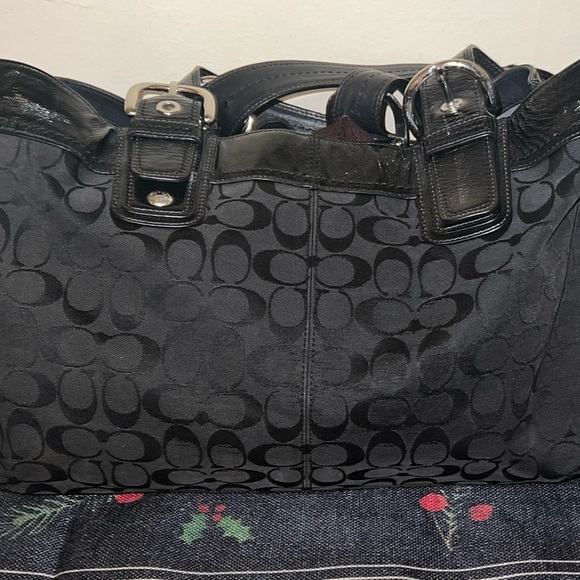 Coach Black Signature Satchel w/ Patent Leather Trim - Picture 11 of 13